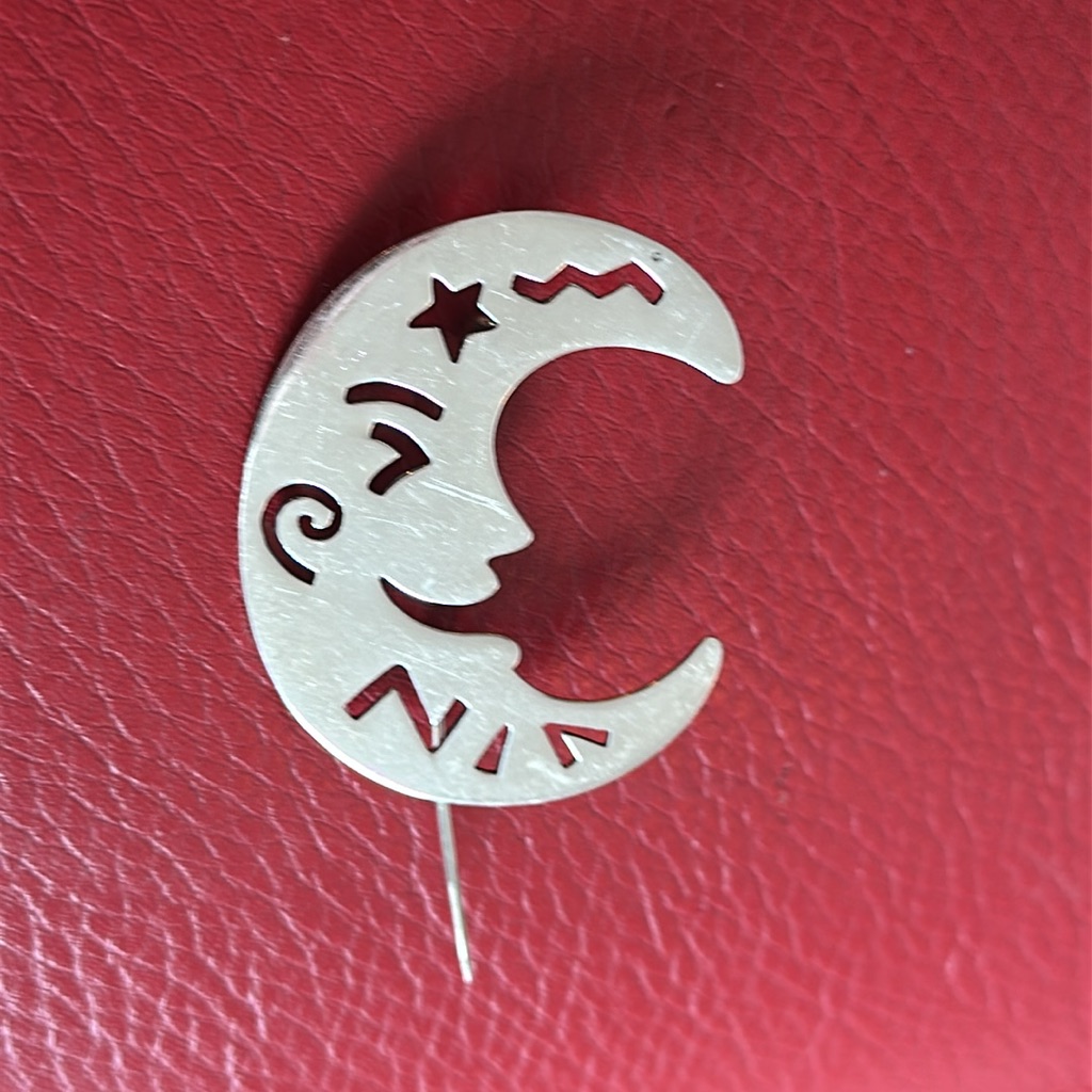 Vintage 1970’s Smiling Crescent Moon Brooch From Boma In Sterling Silver